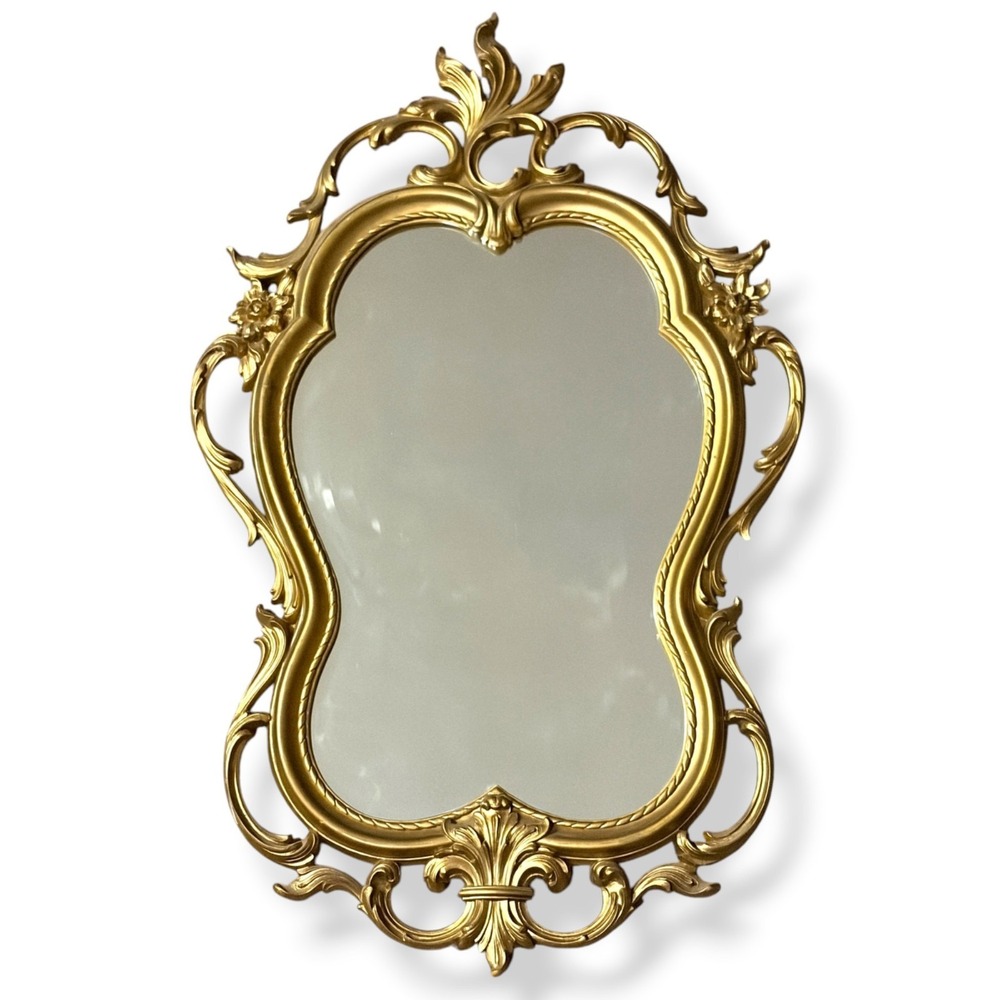 Vintage Homco Baroque Rococo Wall Mirror Gold Ornate Hollywood‎ Regency Decor
